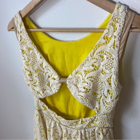 Anthropologie Greylin Valencia Lace Fit and Flare Yellow and White Cotton Dress - Picture 9 of 12